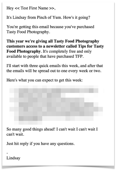 Tasty Food Photography Welcome Email.
